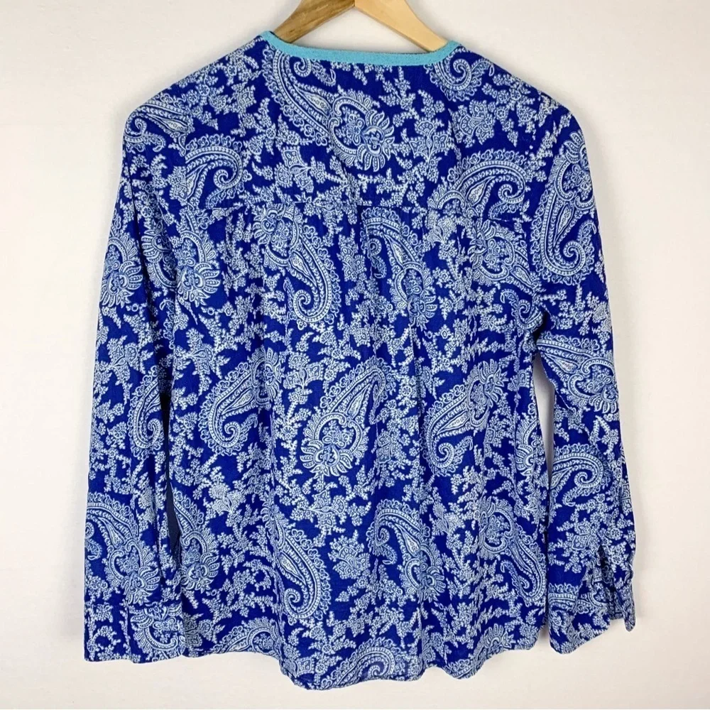 J. Crew Blue Paisley Embroidered Tunic Top Resort Coastal